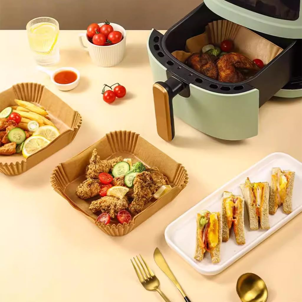 HASTHIP 100Pcs Disposable Air Fryer Paper Sheets, 6.3 Inch Square Air Fryer Parchment Paper, Non-Stick Air Fryer Paper Pads Baking Paper for Baking Roasting Microwave Frying Pan, Steamer, Airfryer HASTHIP 100Pcs Disposable Air Fryer Paper Sheets, 6.3 Inch Square Air Fryer Parchment Paper, Non-Stick Air Fryer Paper Pads Baking Paper for Baking Roasting Microwave Frying Pan, Steamer, Airfryer